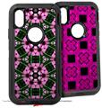 2x Decal style Skin Wrap Set compatible with Otterbox Defender iPhone X and Xs Case - Floral Pattern Pink (CASE NOT INCLUDED)
