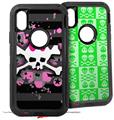 2x Decal style Skin Wrap Set compatible with Otterbox Defender iPhone X and Xs Case - Pink Bow Skull (CASE NOT INCLUDED)
