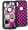 2x Decal style Skin Wrap Set compatible with Otterbox Defender iPhone X and Xs Case - Checker Skull Splatter Pink (CASE NOT INCLUDED)