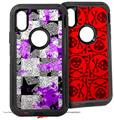 2x Decal style Skin Wrap Set compatible with Otterbox Defender iPhone X and Xs Case - Purple Checker Skull Splatter (CASE NOT INCLUDED)