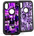 2x Decal style Skin Wrap Set compatible with Otterbox Defender iPhone X and Xs Case - Purple Graffiti (CASE NOT INCLUDED)