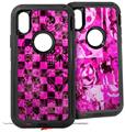 2x Decal style Skin Wrap Set compatible with Otterbox Defender iPhone X and Xs Case - Pink Checkerboard Sketches (CASE NOT INCLUDED)