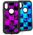 2x Decal style Skin Wrap Set compatible with Otterbox Defender iPhone X and Xs Case - Purple Star Checkerboard (CASE NOT INCLUDED)