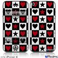 iPhone 4 Decal Style Vinyl Skin - Hearts and Stars Red (DOES NOT fit newer iPhone 4S)