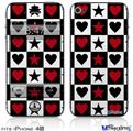 iPhone 4S Decal Style Vinyl Skin - Hearts and Stars Red