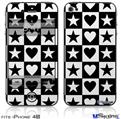 iPhone 4S Decal Style Vinyl Skin - Hearts And Stars Black and White