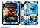 Checker Skull Splatter Blue Decal Style Skin fits 2012 Amazon Kindle Fire HD 7 inch