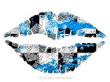 Checker Skull Splatter Blue - Kissing Lips Fabric Wall Skin Decal measures 24x15 inches