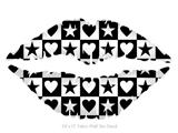 Hearts And Stars Black and White - Kissing Lips Fabric Wall Skin Decal measures 24x15 inches