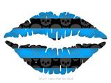 Skull Stripes Blue - Kissing Lips Fabric Wall Skin Decal measures 24x15 inches