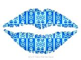 Skull And Crossbones Pattern Blue - Kissing Lips Fabric Wall Skin Decal measures 24x15 inches