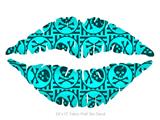 Skull Patch Pattern Blue - Kissing Lips Fabric Wall Skin Decal measures 24x15 inches