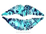 Scene Kid Sketches Blue - Kissing Lips Fabric Wall Skin Decal measures 24x15 inches