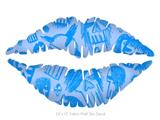 Skull Sketches Blue - Kissing Lips Fabric Wall Skin Decal measures 24x15 inches