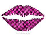 Pink Checkerboard Sketches - Kissing Lips Fabric Wall Skin Decal measures 24x15 inches