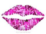 Pink Plaid Graffiti - Kissing Lips Fabric Wall Skin Decal measures 24x15 inches