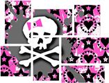 Pink Bow Skull - 7 Piece Fabric Peel and Stick Wall Skin Art (50x38 inches)