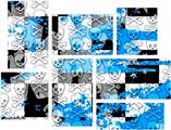 Checker Skull Splatter Blue - 7 Piece Fabric Peel and Stick Wall Skin Art (50x38 inches)