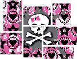 Pink Bow Skull - 7 Piece Fabric Peel and Stick Wall Skin Art (50x38 inches)