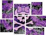 Purple Girly Skull - 7 Piece Fabric Peel and Stick Wall Skin Art (50x38 inches)