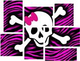 Pink Zebra Skull - 7 Piece Fabric Peel and Stick Wall Skin Art (50x38 inches)