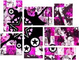 Pink Star Splatter - 7 Piece Fabric Peel and Stick Wall Skin Art (50x38 inches)
