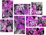 Butterfly Graffiti - 7 Piece Fabric Peel and Stick Wall Skin Art (50x38 inches)