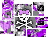 Purple Princess Skull - 7 Piece Fabric Peel and Stick Wall Skin Art (50x38 inches)