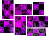 Purple Star Checkerboard - 7 Piece Fabric Peel and Stick Wall Skin Art (50x38 inches)